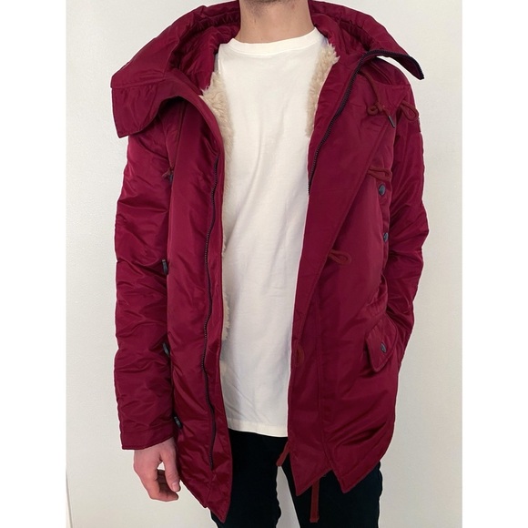 True Religion Other - NEW True Religion Parka Fur Sherpa Zip Button Winter Jacket Hooded Coat Maroon